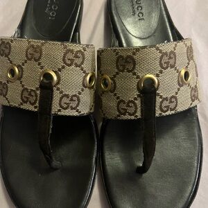 Gucci Brown and Gold Sandals authentic